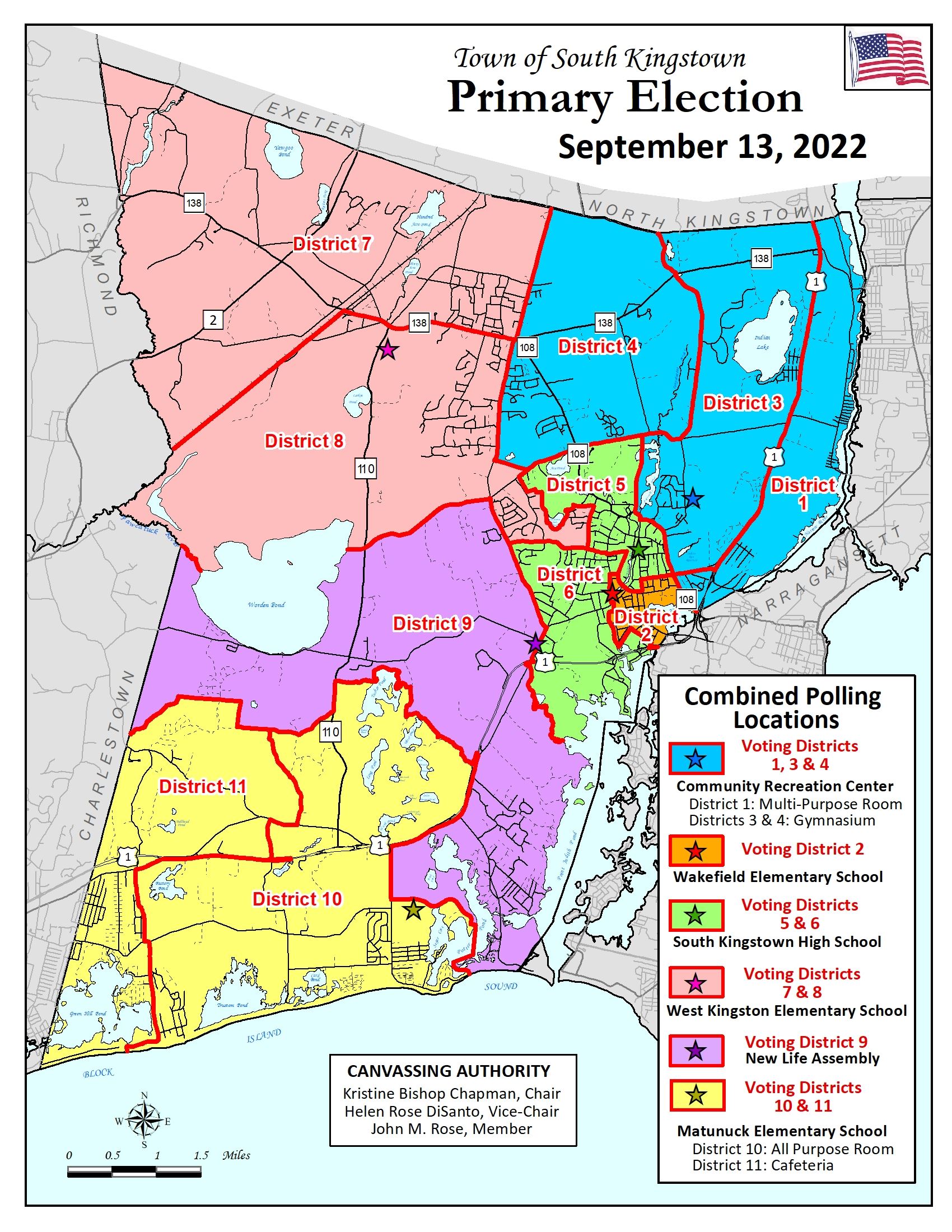 2022 September Primary Voting Districts Map - Polling Locations