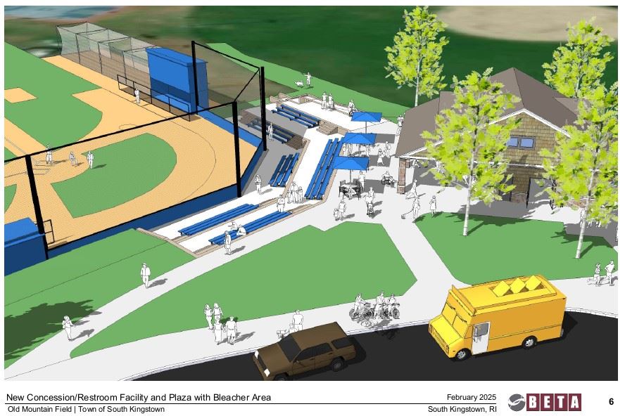 conceptual aerial view of building and seating area