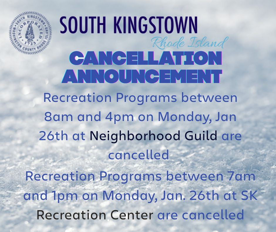 Storm announcement - REC PROGRAM CANCELLATIONS FOR JAN 26