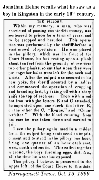 Oct 1869 Jonathan Helme describes having seen a man having his ears cropped and his cheeks branded 