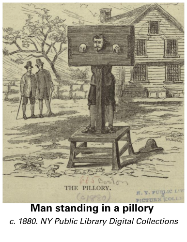 Man standing in a pillory circa 1880 f/ NYPL Digital collections